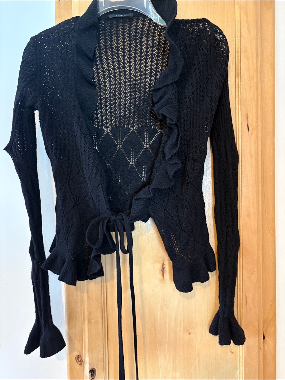 Elie Tahari Black Ruffle Tie-Front Knit Cardigan